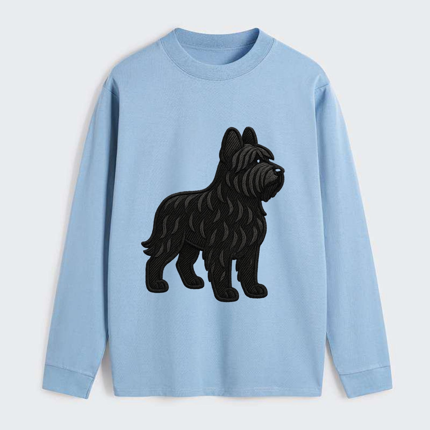 Briard - Black wavy coat embroidered herding pose - Classic Long Sleeve Shirt - Light Blue