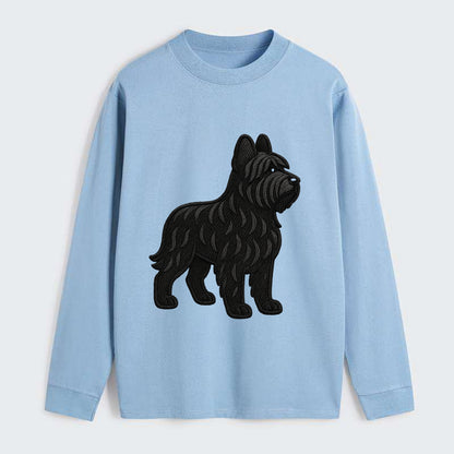 Briard - Black wavy coat embroidered herding pose - Classic Long Sleeve Shirt - Light Blue