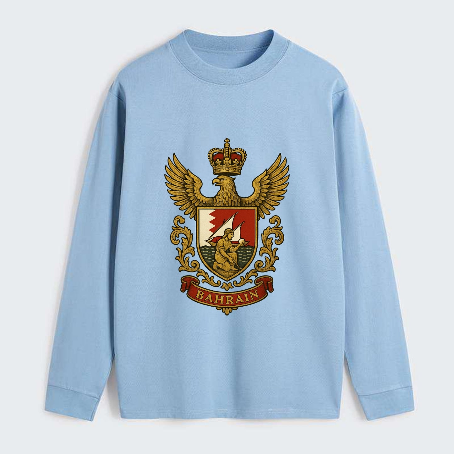 Bahrain Heritage Badge - Classic Long Sleeve Shirt - Light Blue