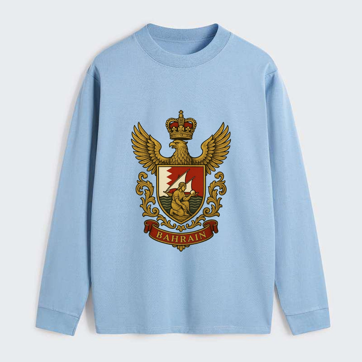Bahrain Heritage Badge - Classic Long Sleeve Shirt - Light Blue