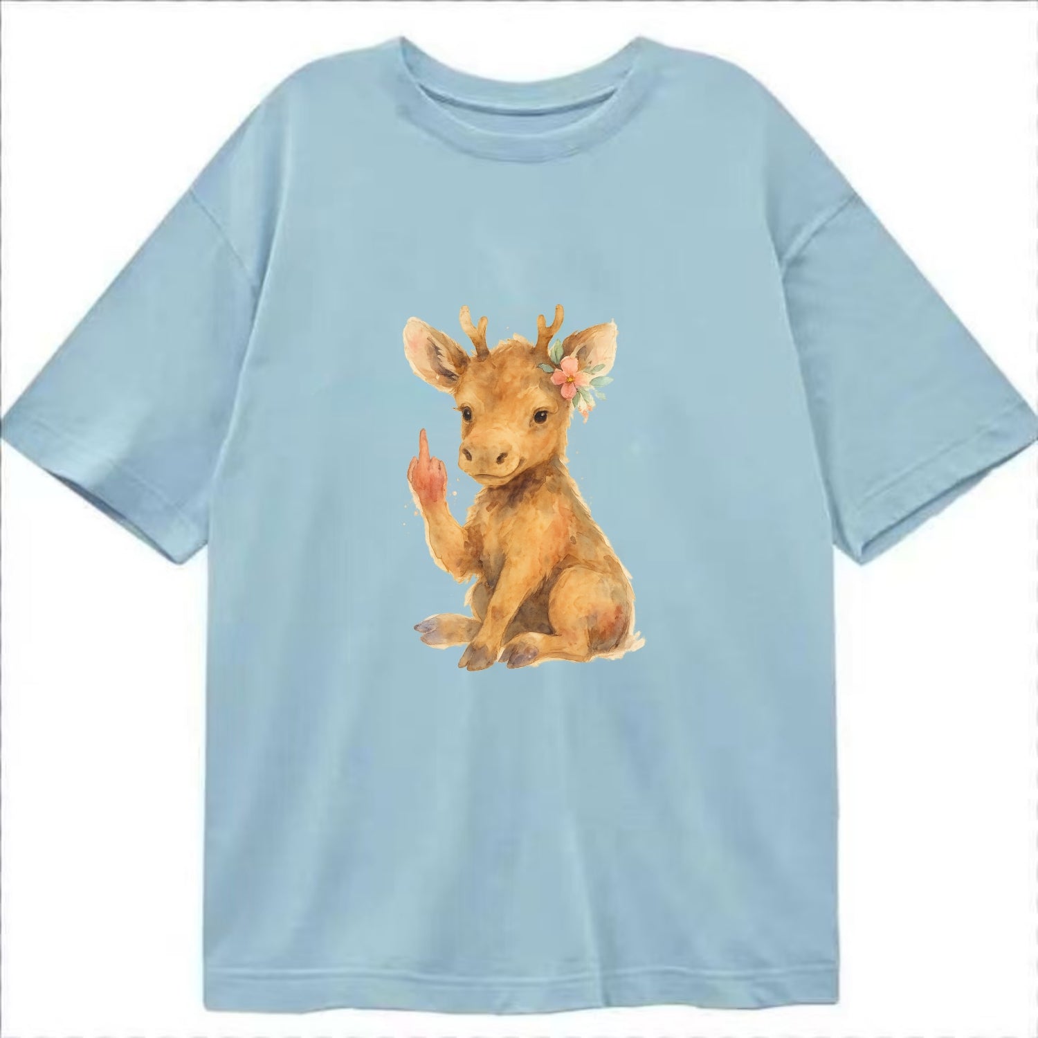 baby moose with adorable tiny antlers, one hoof raised in attitude - Classic T-shirt - Light Blue