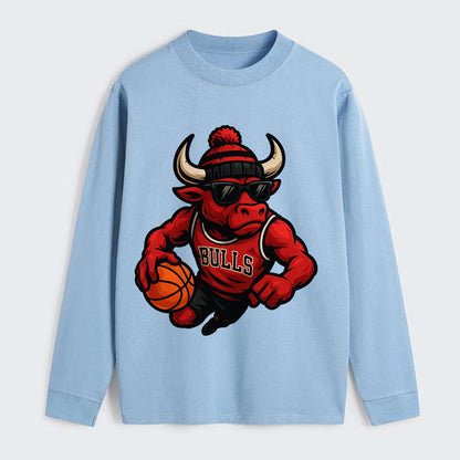 Chicago Bull wearing Bulls red and black beanie with horns design and - Classic Long Sleeve Shirt - Light Blue