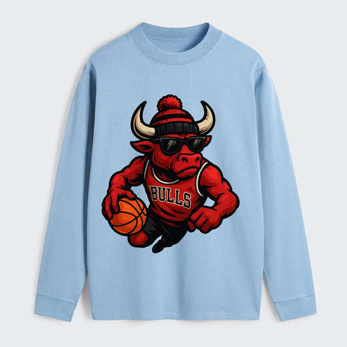 Chicago Bull wearing Bulls red and black beanie with horns design and - Classic Long Sleeve Shirt