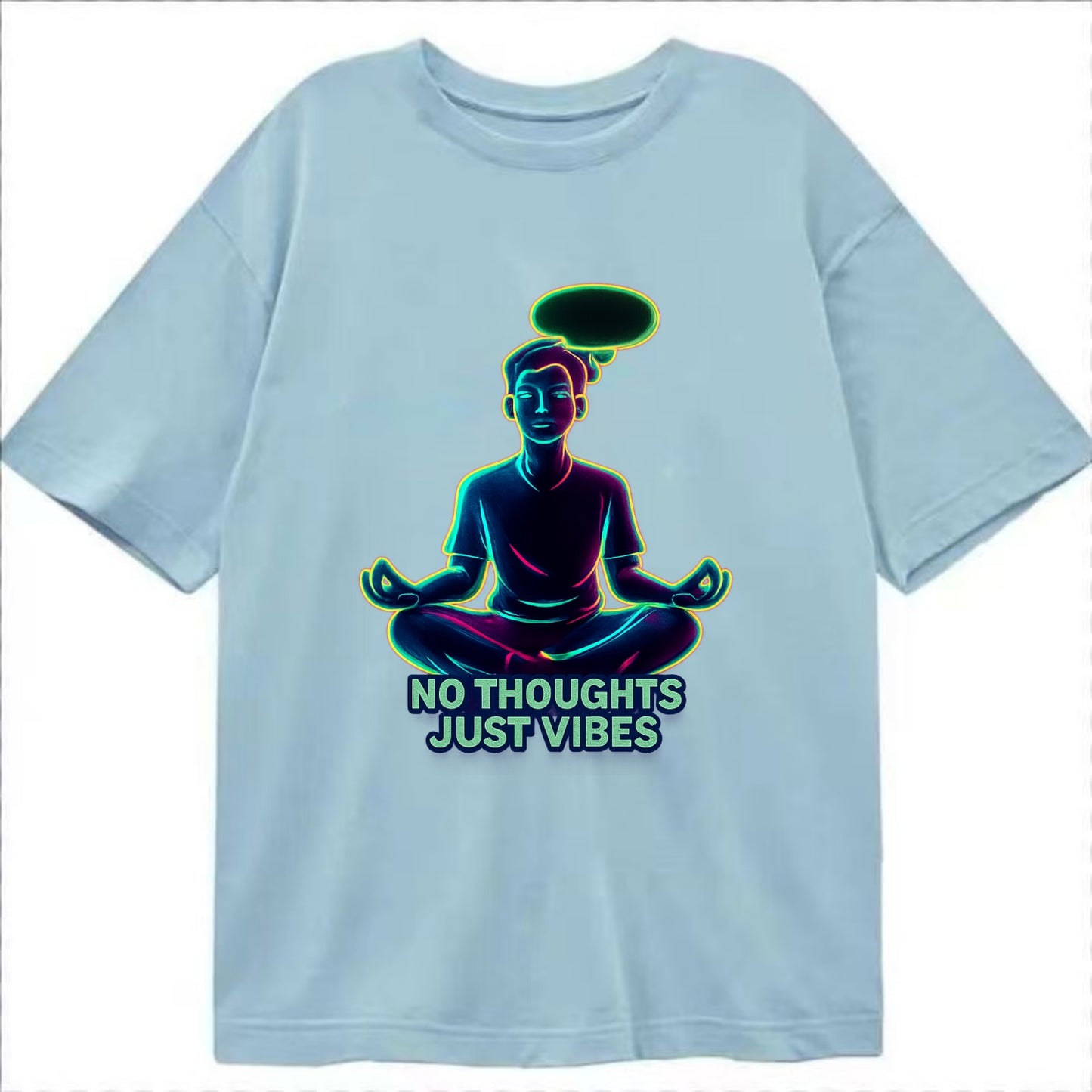 Peaceful floating figure with empty thought bubble - "no thoughts just vibes" zen - Classic T-shirt - Light Blue