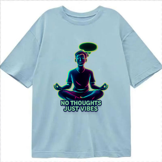 Peaceful floating figure with empty thought bubble - "no thoughts just vibes" zen - Classic T-shirt - Light Blue