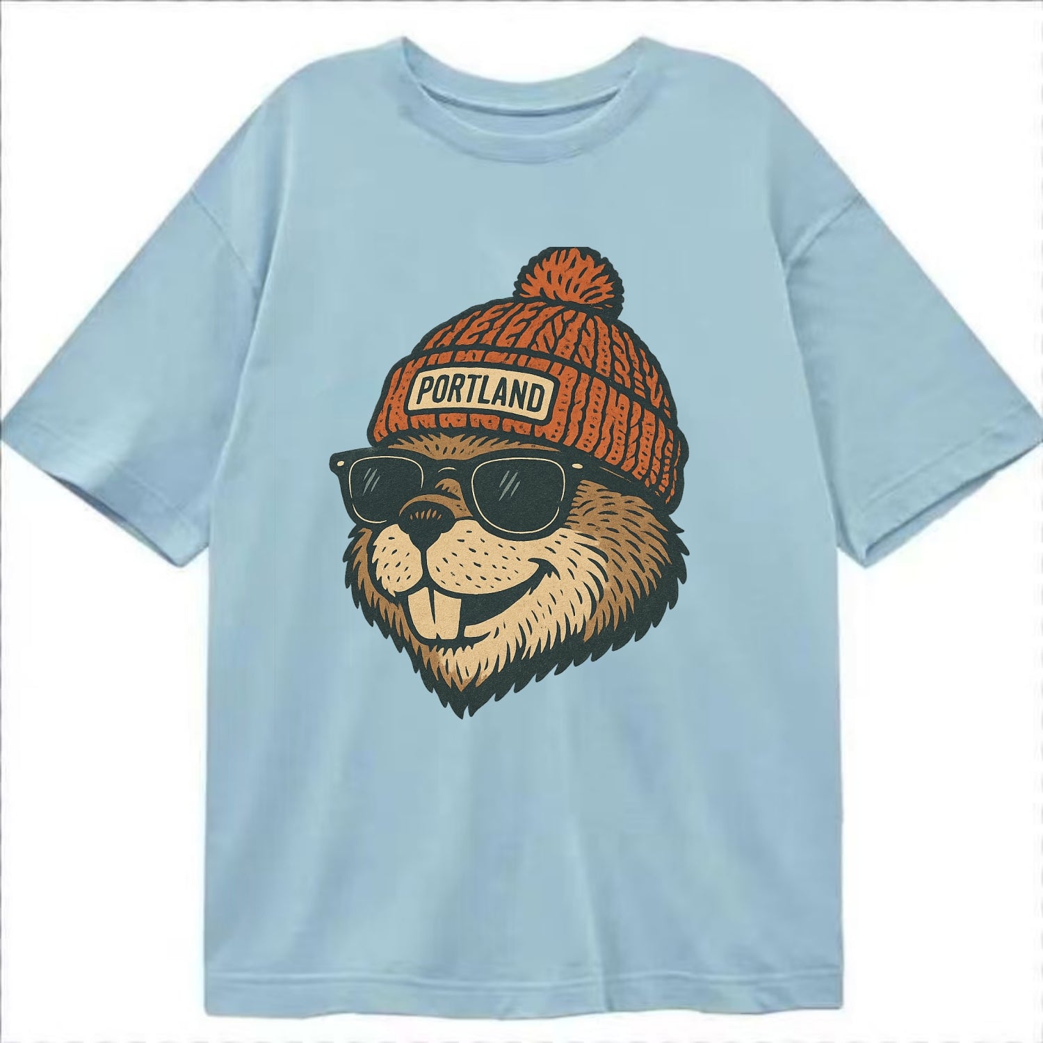 Oregon Beaver wearing Portland beanie with pom pom and wayfarer sunglasses - Classic T-shirt - Light Blue