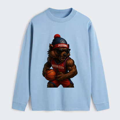 Motor City Wolverine wearing Pistons beanie with gear patch and - Classic Long Sleeve Shirt - Light Blue