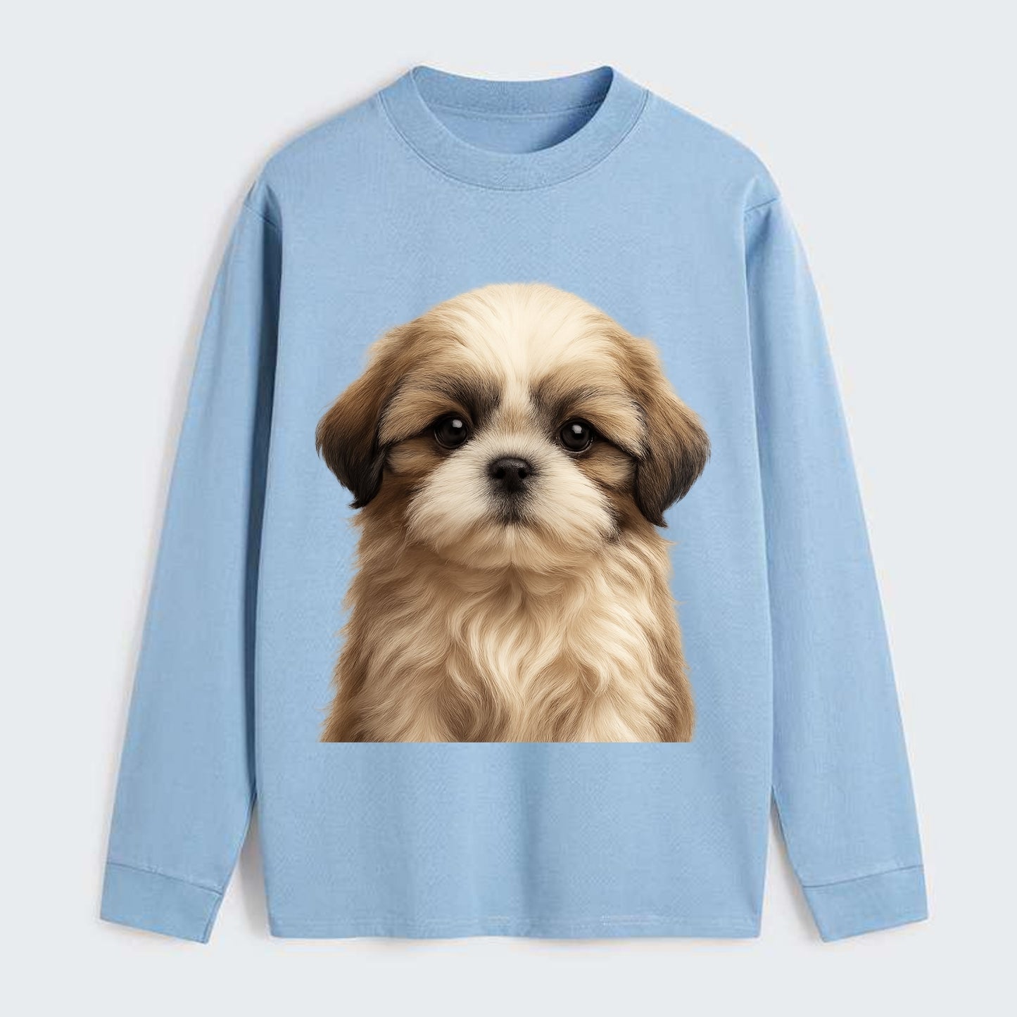 Baby Shih Tzu Puppy - long flowing coat, flat face, big dark eyes, - Classic Long Sleeve Shirt - Light Blue