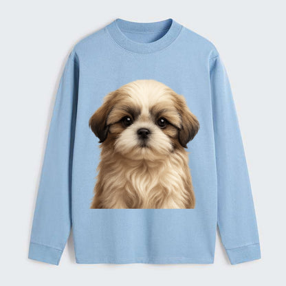 Baby Shih Tzu Puppy - long flowing coat, flat face, big dark eyes, - Classic Long Sleeve Shirt - Light Blue