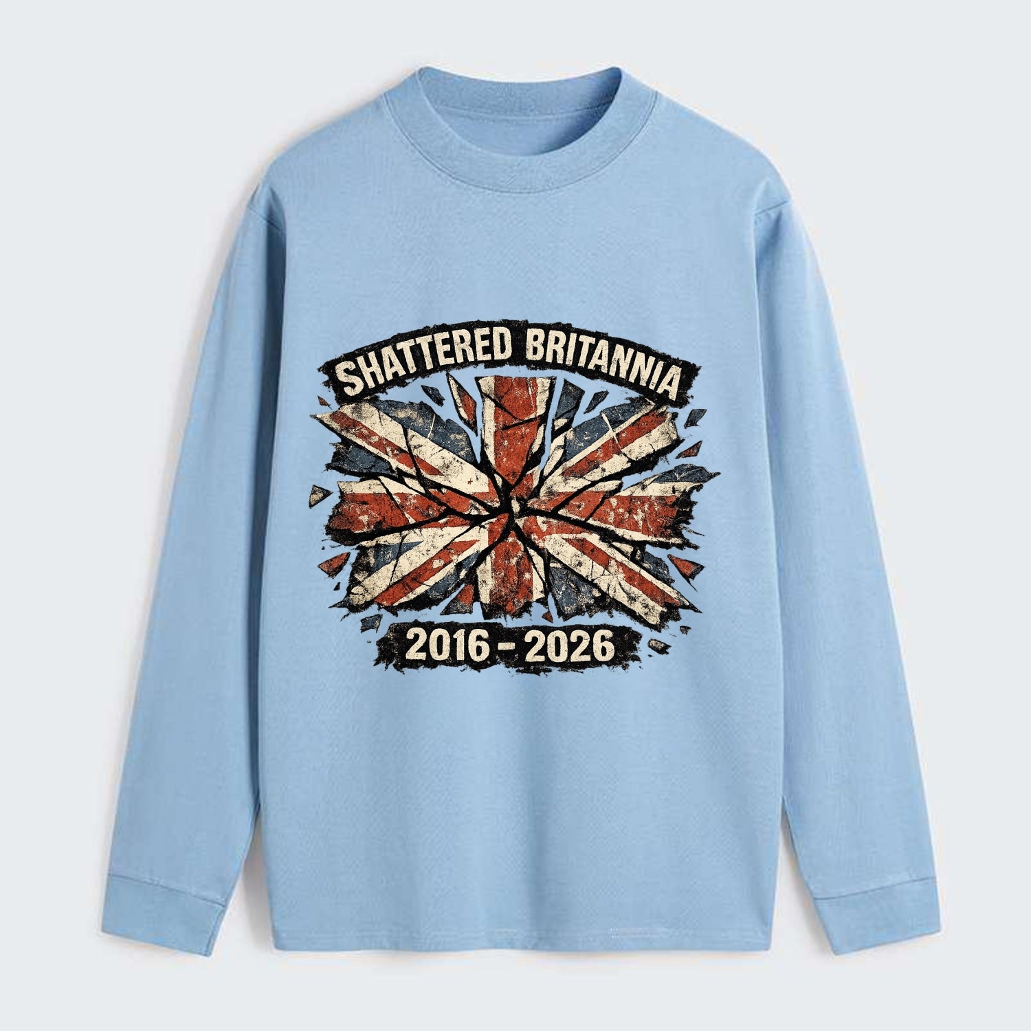 SHATTERED BRITANNIA | Cracked broken Union Jack | Fragmented glass - Classic Long Sleeve Shirt - Light Blue