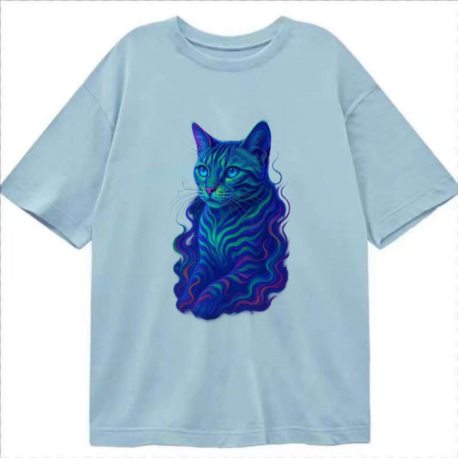 Exotic Bengal cat with aurora borealis colors flowing through its stripes, green - Classic T-shirt - Light Blue
