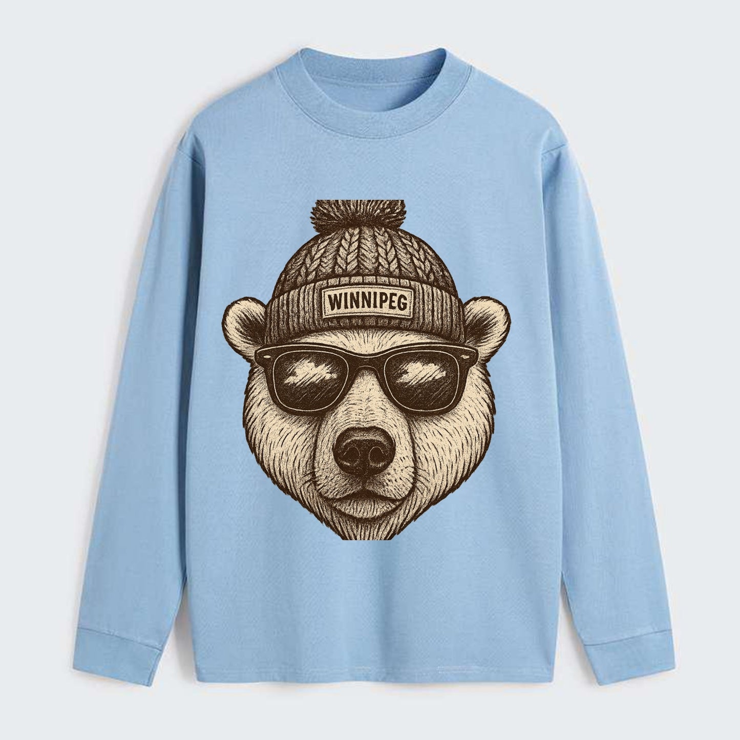 Winnipeg Polar Bear wearing Winnipeg beanie with pom pom and wayfarer - Classic Long Sleeve Shirt - Light Blue