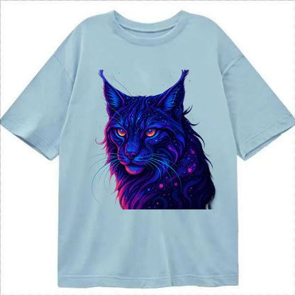 Stealthy lynx with ear tufts forming constellation patterns, nebula spots across - Classic T-shirt - Light Blue
