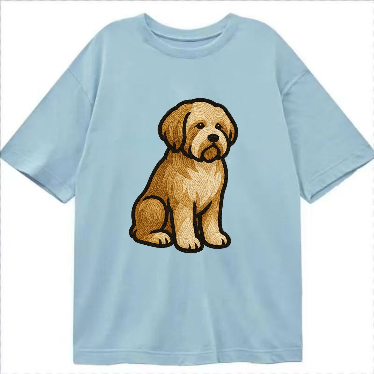 Tibetan Terrier - Gold and white embroidered sitting pose - Classic T-shirt - Light Blue