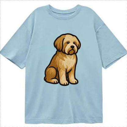 Tibetan Terrier - Gold and white embroidered sitting pose - Classic T-shirt - Light Blue