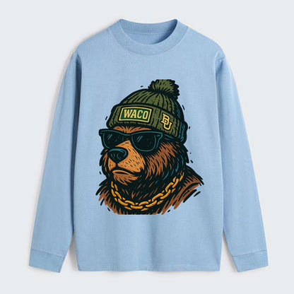 Waco Bear wearing Baylor beanie with BU patch - Classic Long Sleeve Shirt - Light Blue