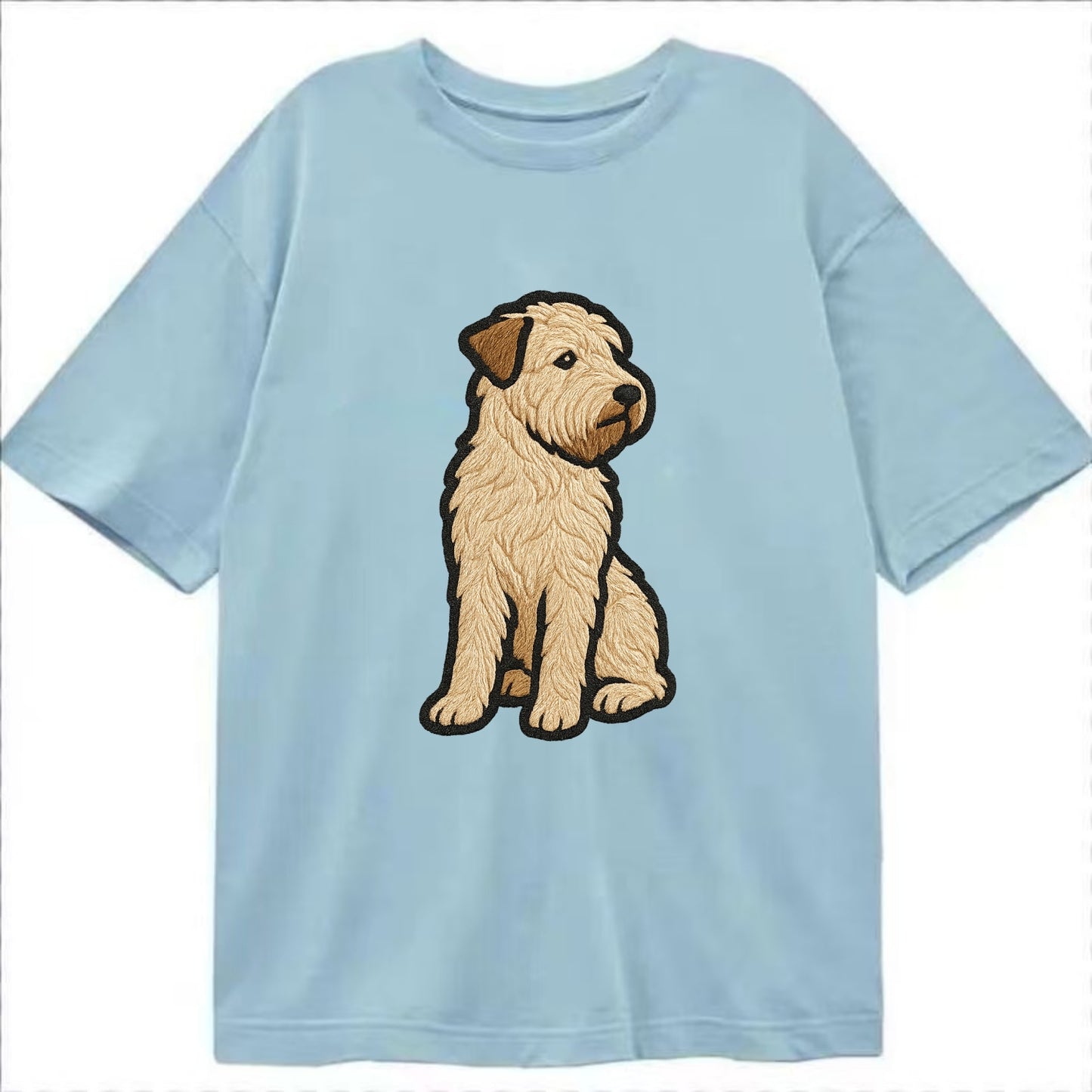 Soft Coated Wheaten Terrier - Light tan flowing coat embroidered pose - Classic T-shirt - Light Blue