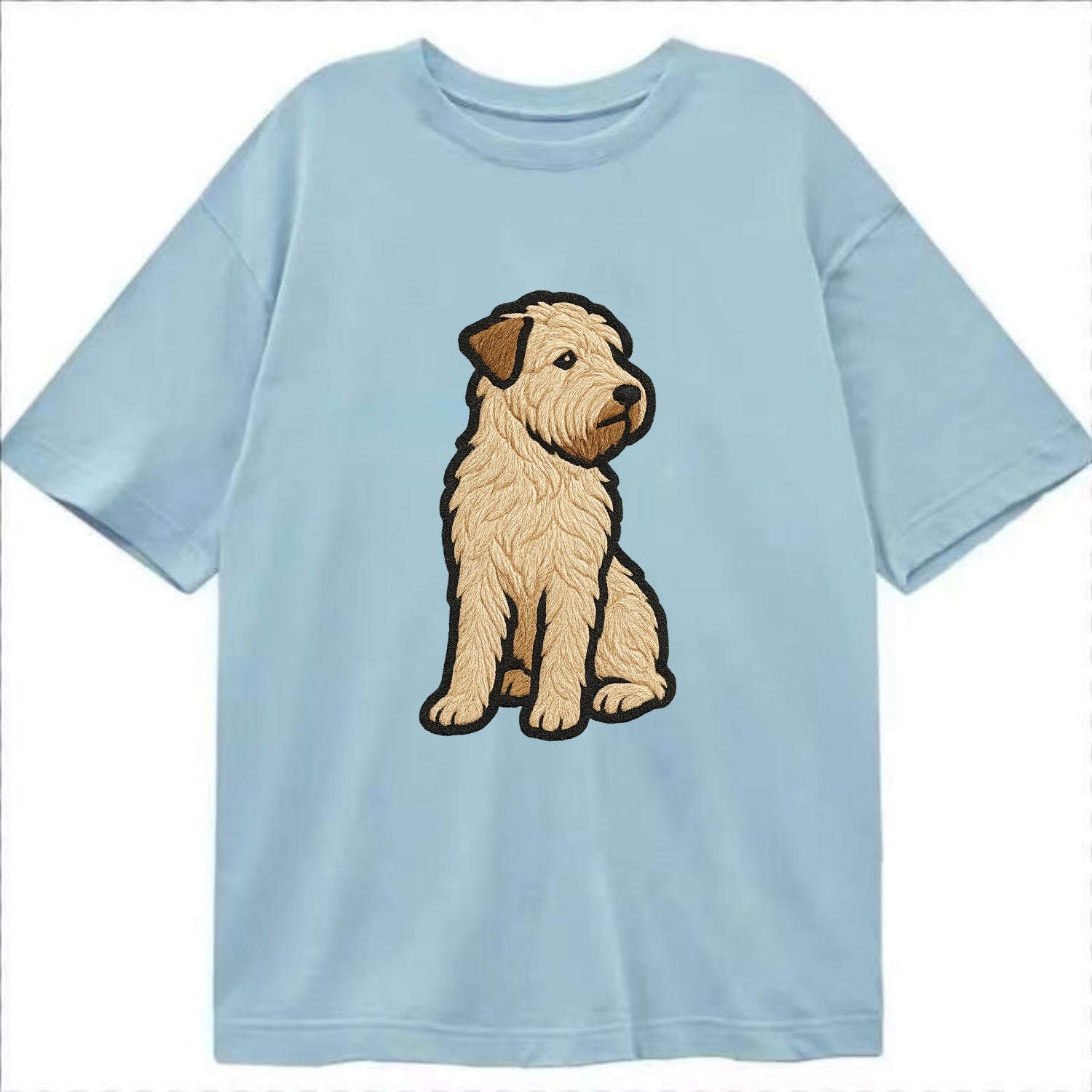 Soft Coated Wheaten Terrier - Light tan flowing coat embroidered pose - Classic T-shirt - Light Blue