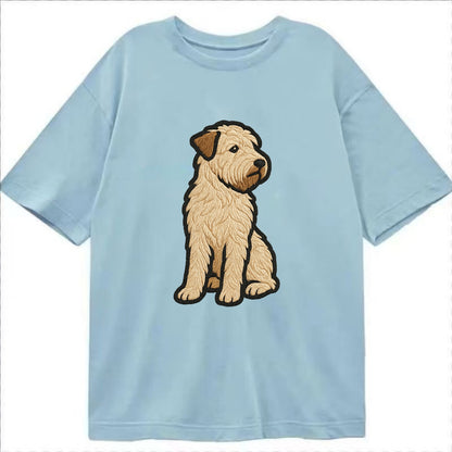 Soft Coated Wheaten Terrier - Light tan flowing coat embroidered pose - Classic T-shirt - Light Blue