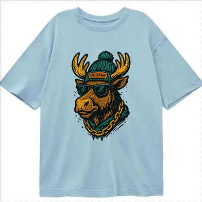 Alaska Moose wearing Anchorage beanie with pom pom and wayfarer sunglasses - Classic T-shirt - Light Blue