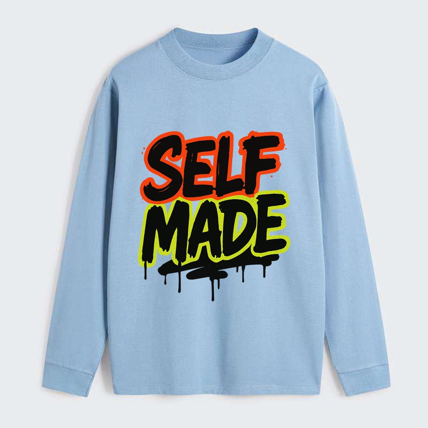 Bold typography design - "SELF MADE" - built from nothing, earned - Classic Long Sleeve Shirt - Light Blue