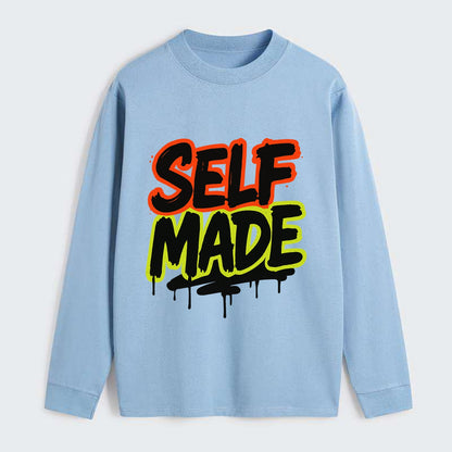 Bold typography design - "SELF MADE" - built from nothing, earned - Classic Long Sleeve Shirt - Light Blue