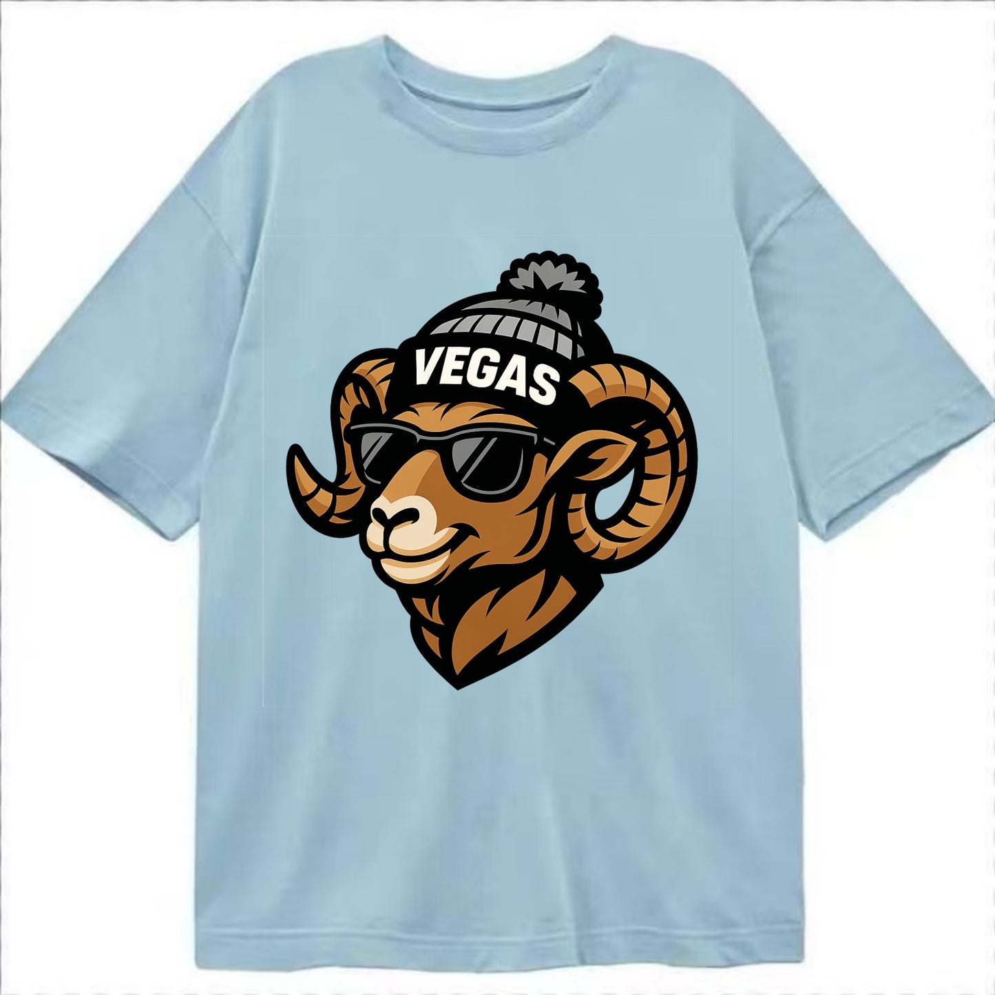 Vegas Desert Bighorn wearing Raiders silver and black beanie with pom pom and - Classic T-shirt - Light Blue