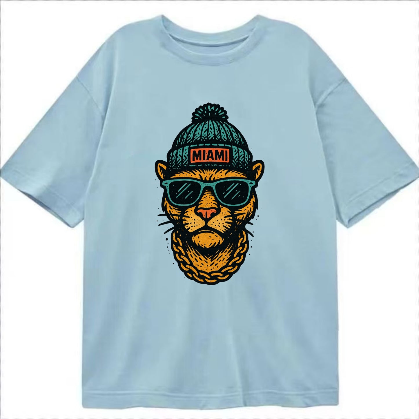Florida Panther wearing Miami beanie with pom pom and wayfarer sunglasses - Classic T-shirt - Light Blue