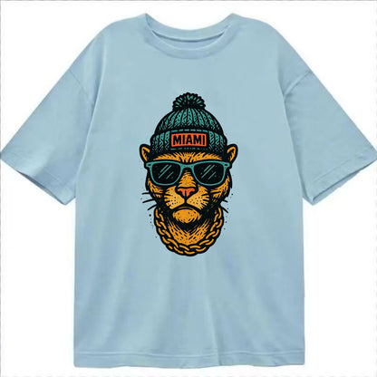 Florida Panther wearing Miami beanie with pom pom and wayfarer sunglasses - Classic T-shirt - Light Blue