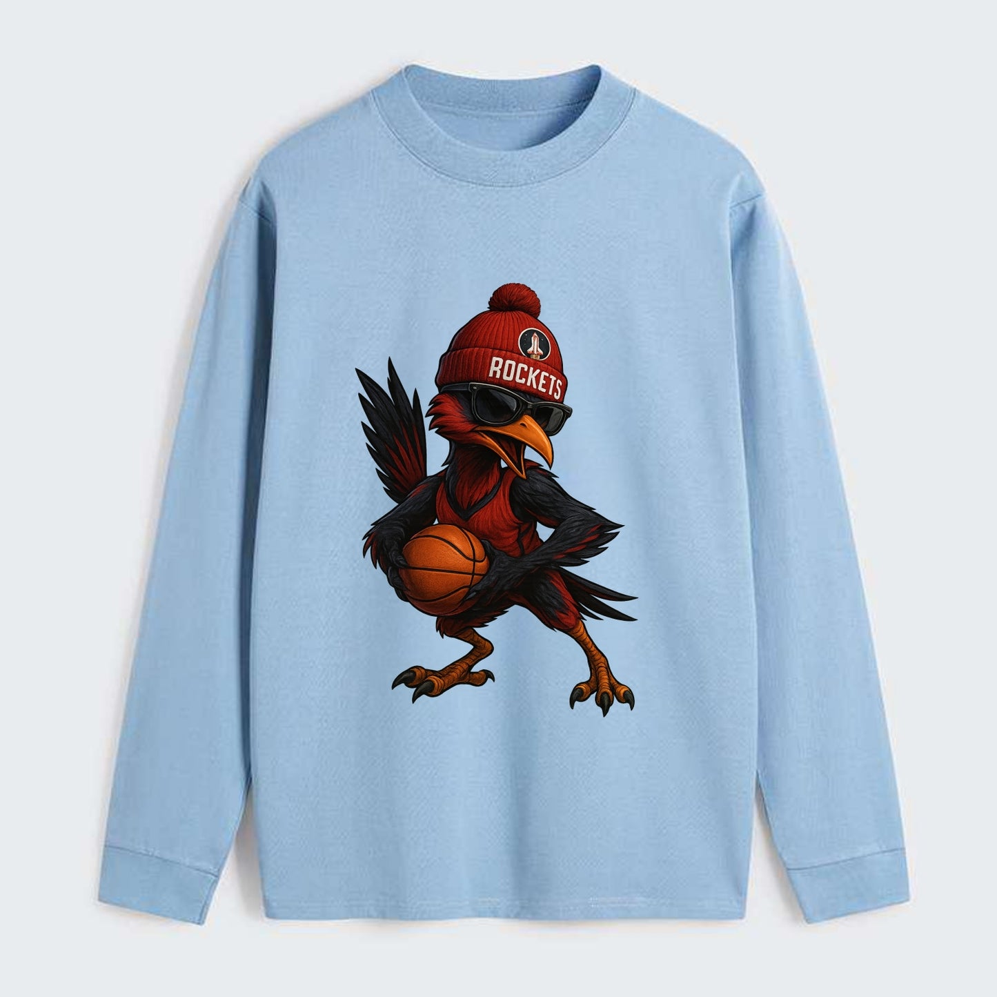 Houston Roadrunner wearing Rockets beanie with launch pad patch and - Classic Long Sleeve Shirt - Light Blue