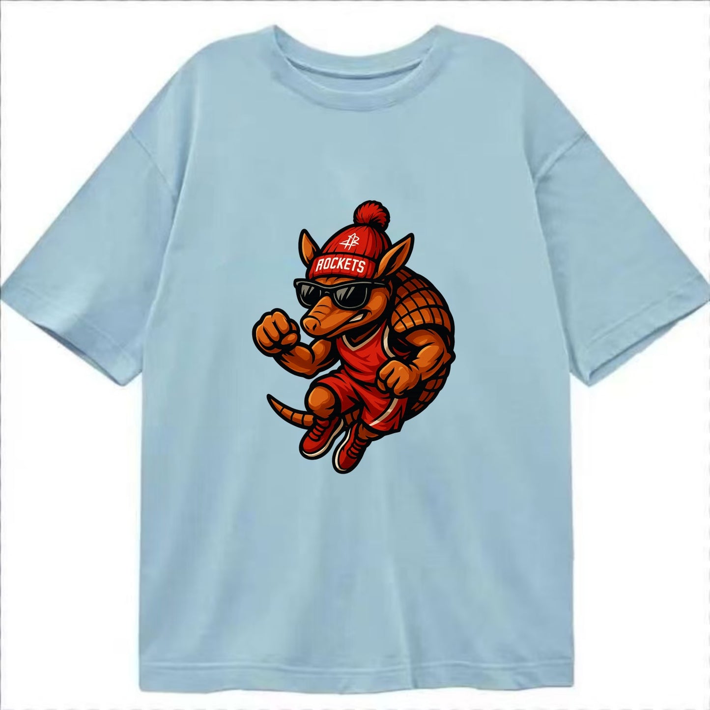 Houston Armadillo wearing Rockets red and silver beanie with rocket ship and - Classic T-shirt - Light Blue