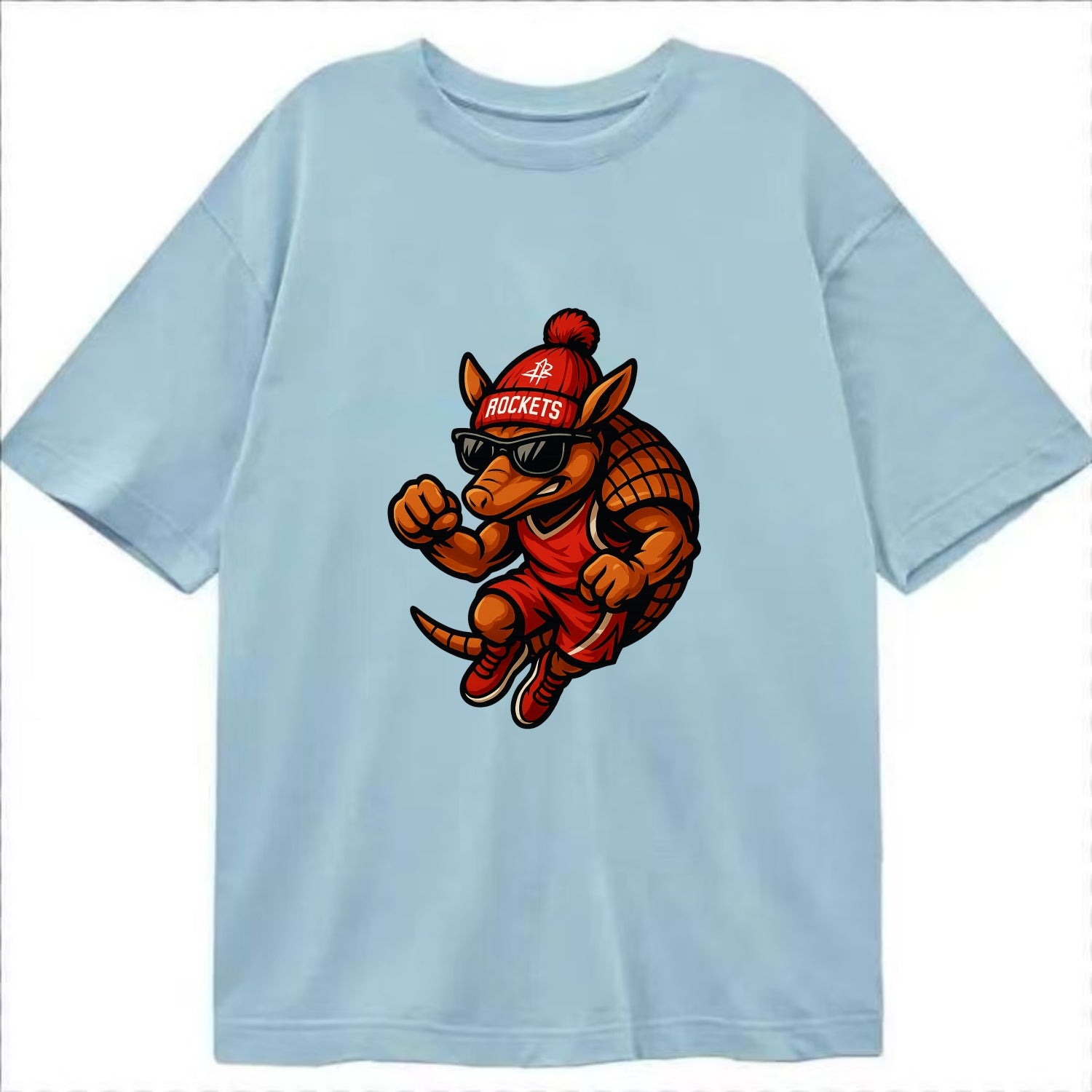 Houston Armadillo wearing Rockets red and silver beanie with rocket ship and - Classic T-shirt - Light Blue