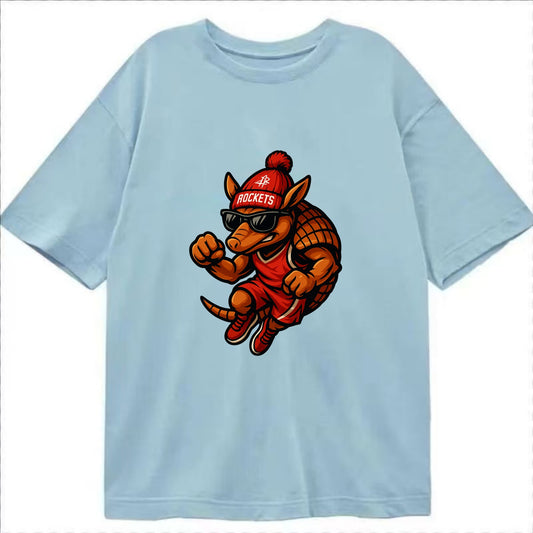Houston Armadillo wearing Rockets red and silver beanie with rocket ship and - Classic T-shirt - Light Blue