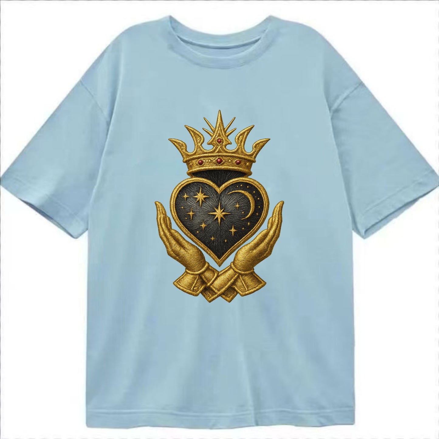 Hammered bronze warrior crown anchoring a dark steel heart with shield-bearing - Classic T-shirt - Light Blue