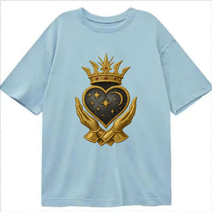 Hammered bronze warrior crown anchoring a dark steel heart with shield-bearing - Classic T-shirt - Light Blue