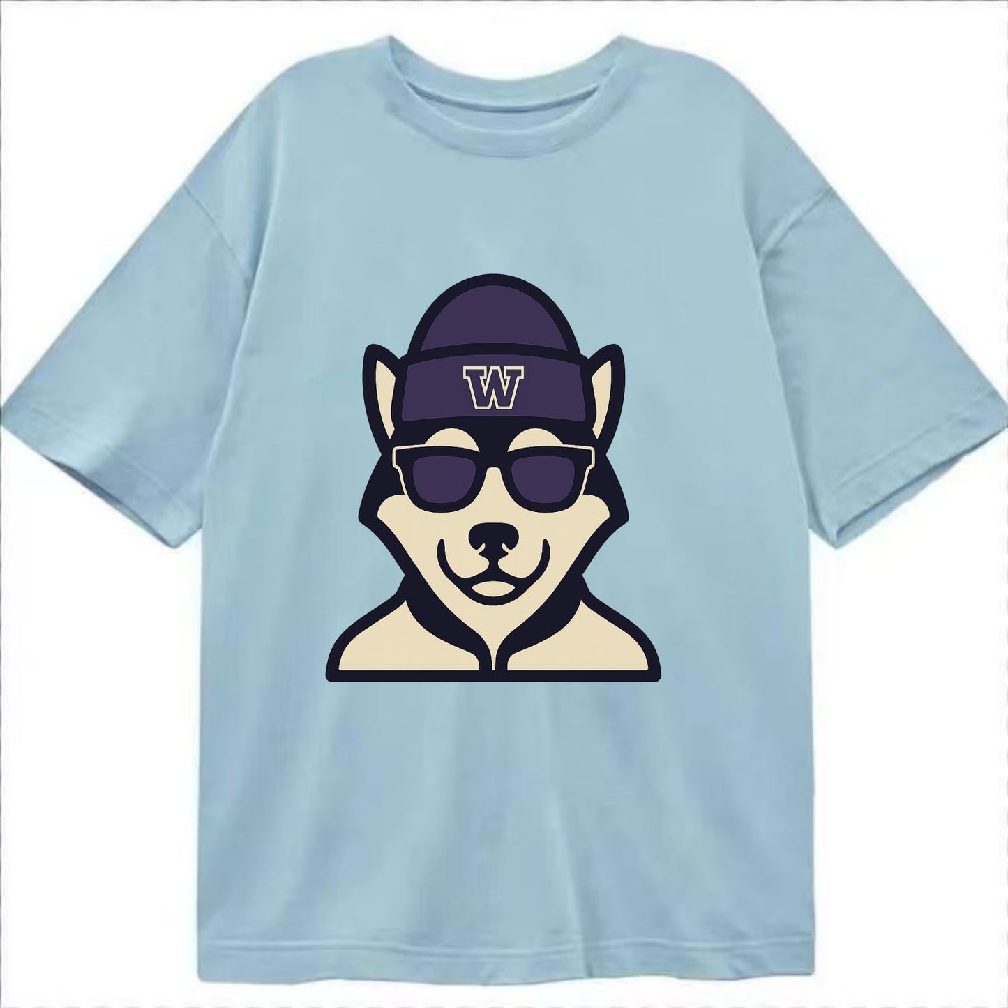 Seattle Husky wearing Washington beanie with W patch - Classic T-shirt - Light Blue
