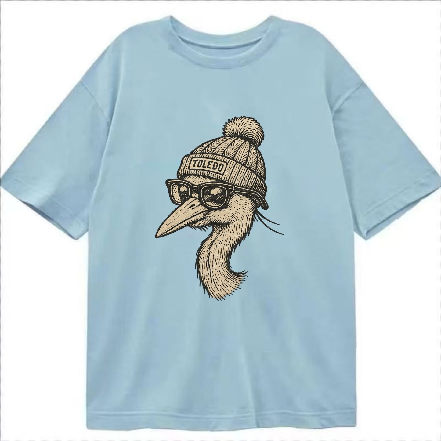 Toledo Great Blue Heron wearing Toledo beanie with pom pom and wayfarer sunglasses - Classic T-shirt - Light Blue