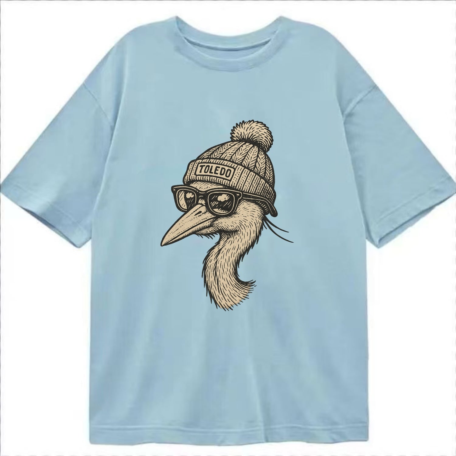 Toledo Great Blue Heron wearing Toledo beanie with pom pom and wayfarer sunglasses - Classic T-shirt - Light Blue