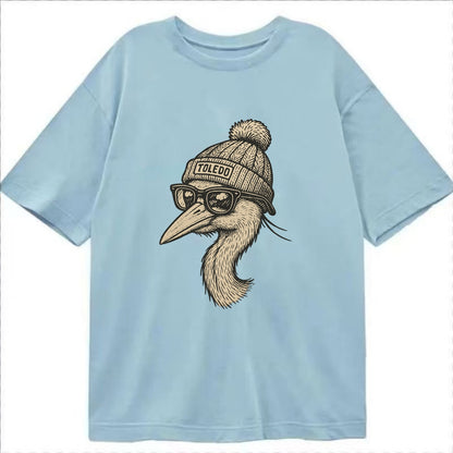 Toledo Great Blue Heron wearing Toledo beanie with pom pom and wayfarer sunglasses - Classic T-shirt - Light Blue