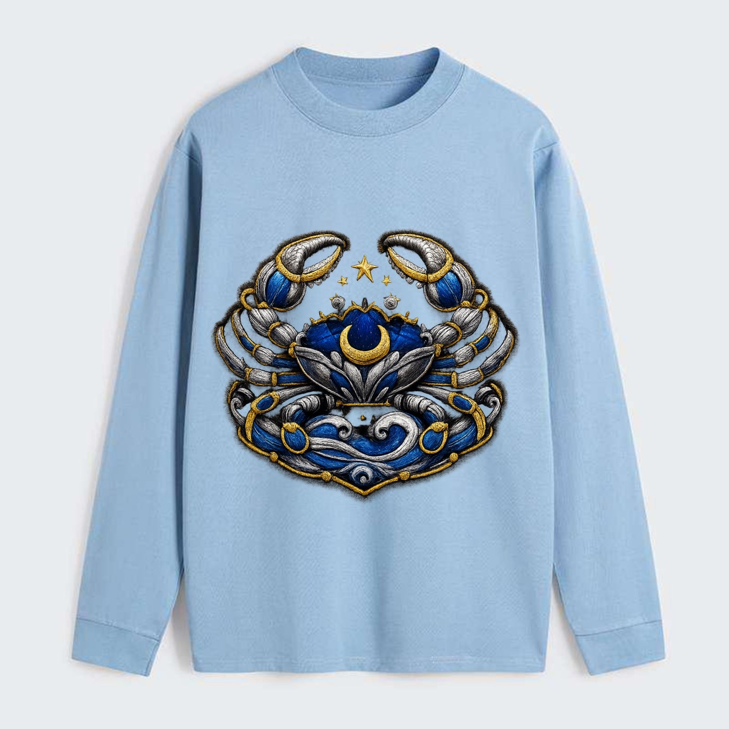 CANCER CRAB - protective crab in silver and blue , water sign - Classic Long Sleeve Shirt - Light Blue