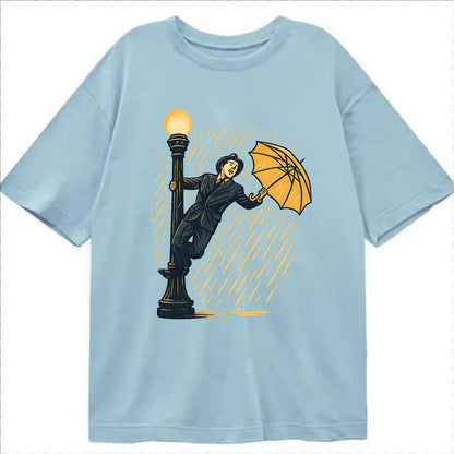 joyful dancing on lamppost in heavy rain with big smile - Classic T-shirt - Light Blue