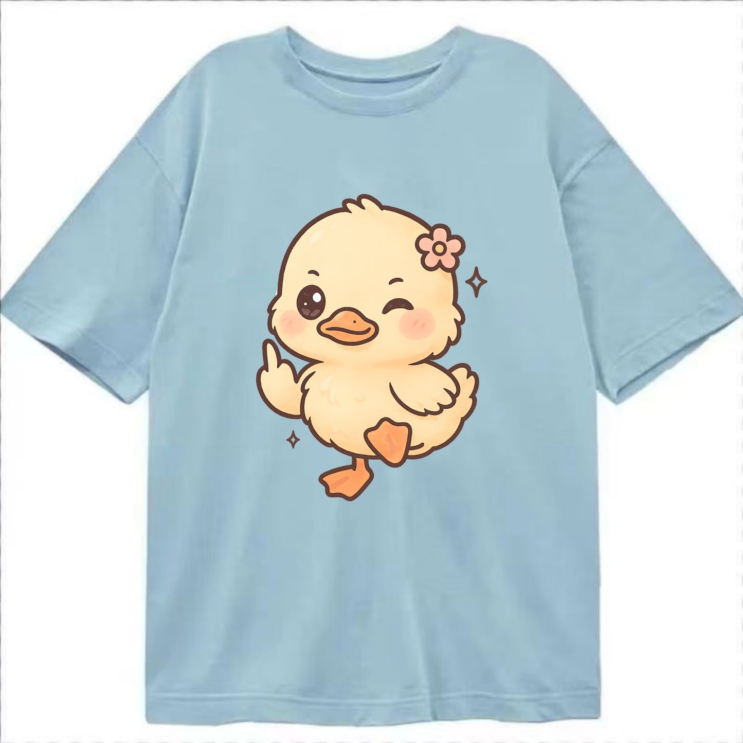fluffy baby duck with small flower, one webbed foot raised sassily - Classic T-shirt - Light Blue