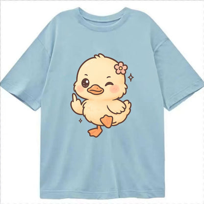 fluffy baby duck with small flower, one webbed foot raised sassily - Classic T-shirt - Light Blue