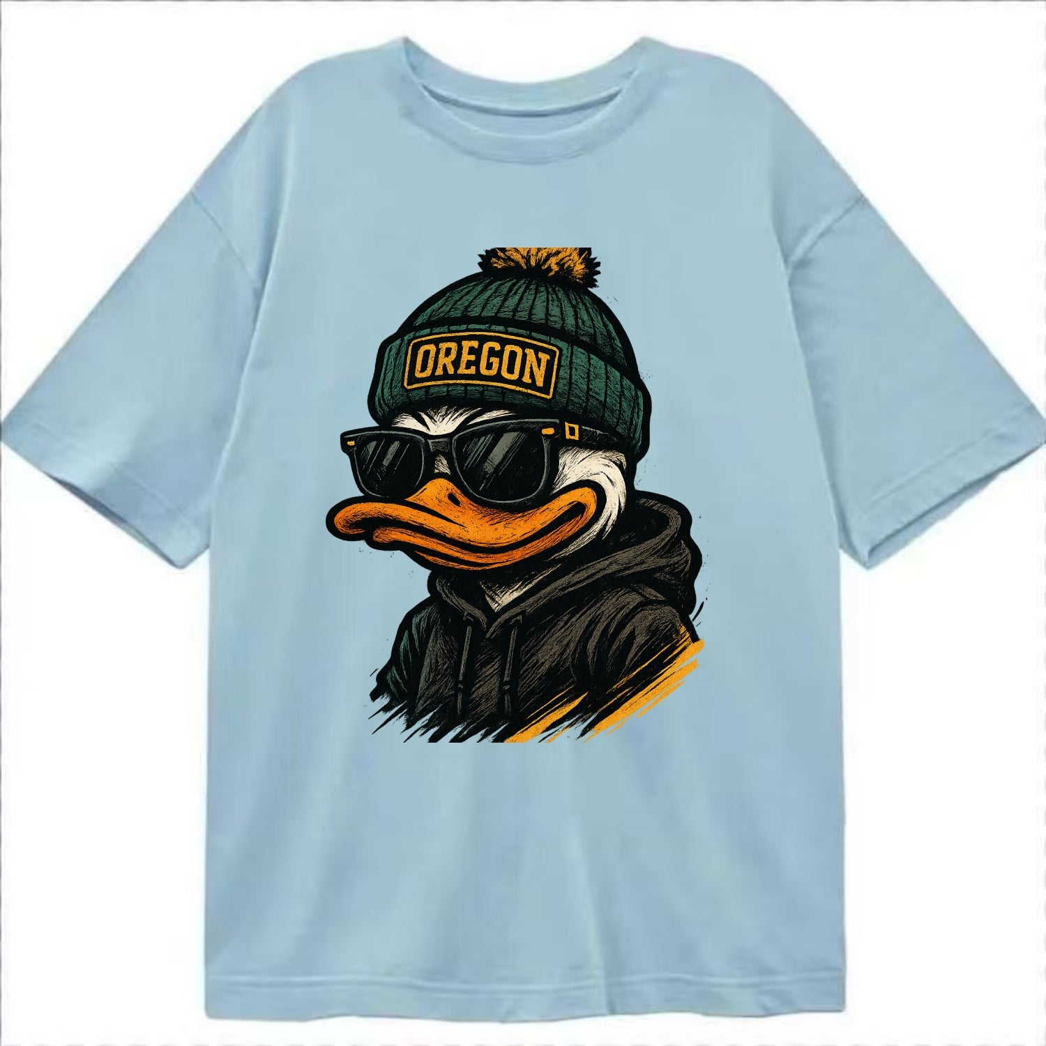 Eugene Duck wearing Oregon beanie with O patch - Classic T-shirt - Light Blue