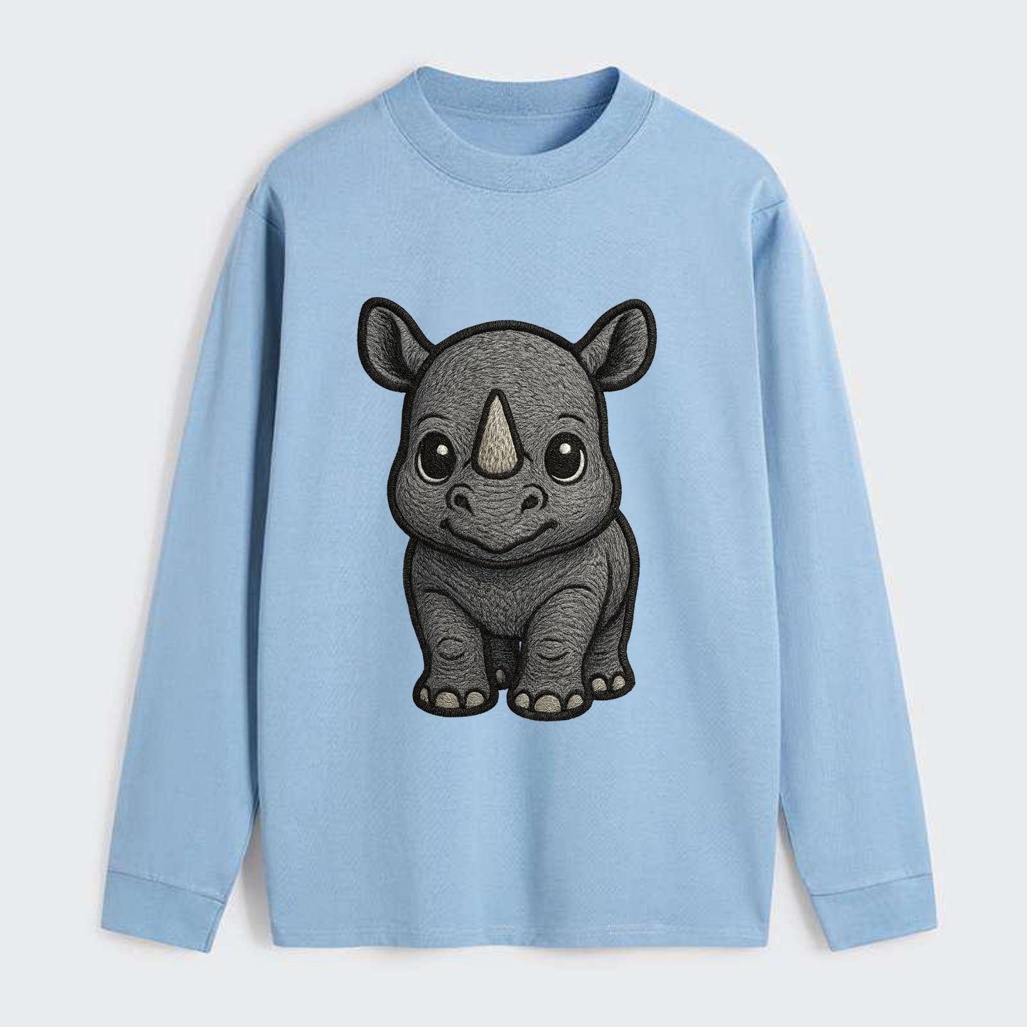 Baby Rhino - gray armor skin, tiny horn nub, round eyes, front-facing, - Classic Long Sleeve Shirt - Light Blue