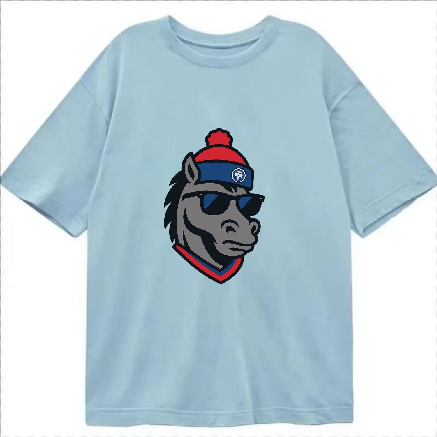 Detroit Stallion wearing Pistons red and blue beanie with piston patch and - Classic T-shirt - Light Blue