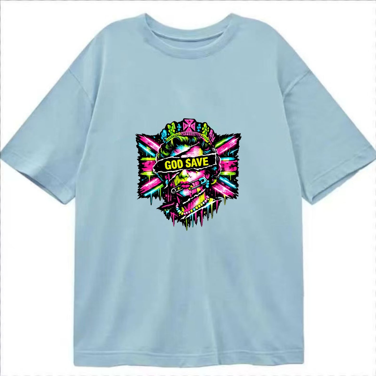 GOD SAVE | Torn royal portrait style | Blackout bar across eyes | Safety pin - Classic T-shirt - Light Blue