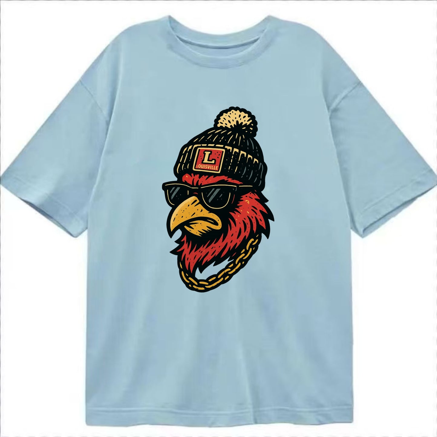 Louisville Cardinal wearing Louisville beanie with L patch - Classic T-shirt - Light Blue