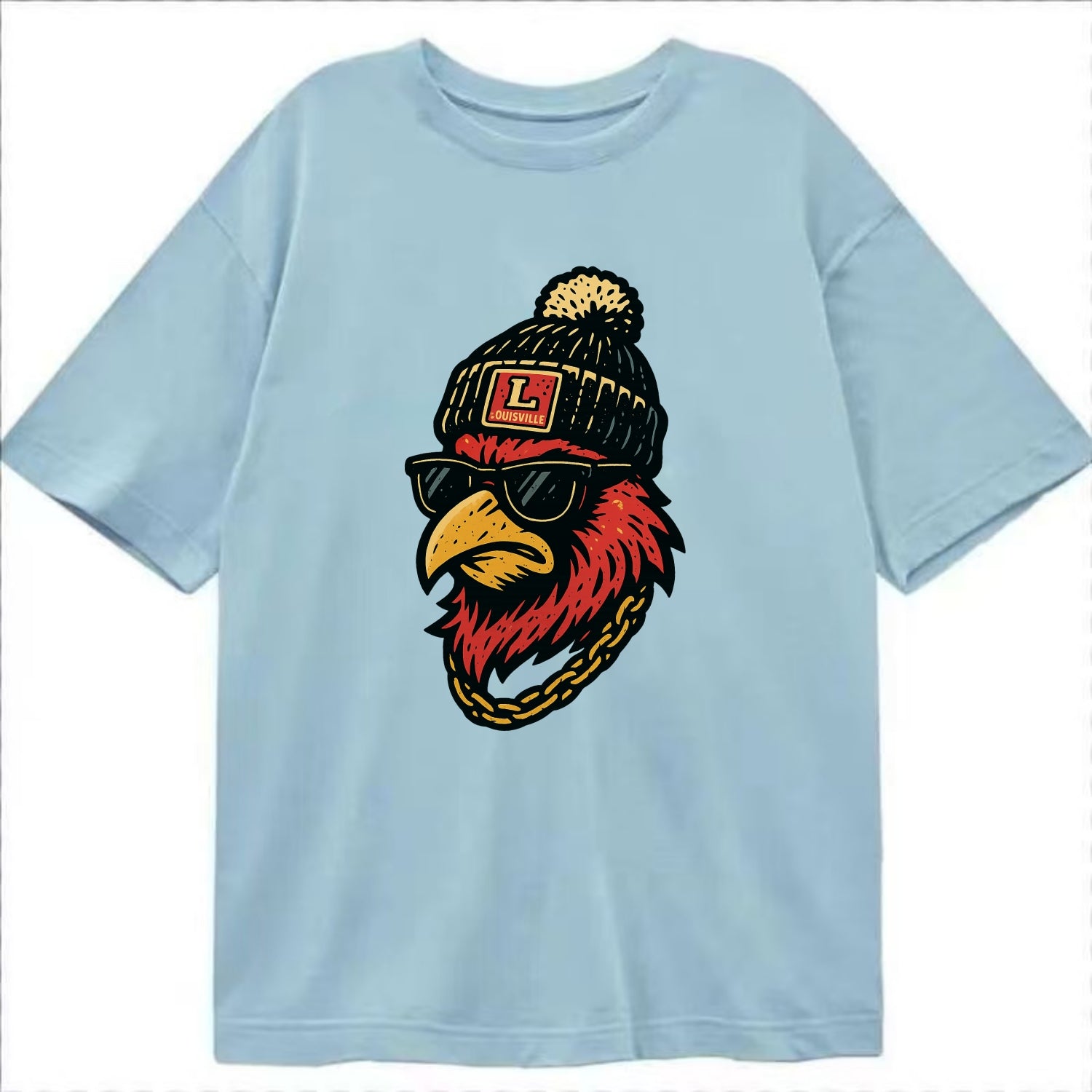 Louisville Cardinal wearing Louisville beanie with L patch - Classic T-shirt - Light Blue