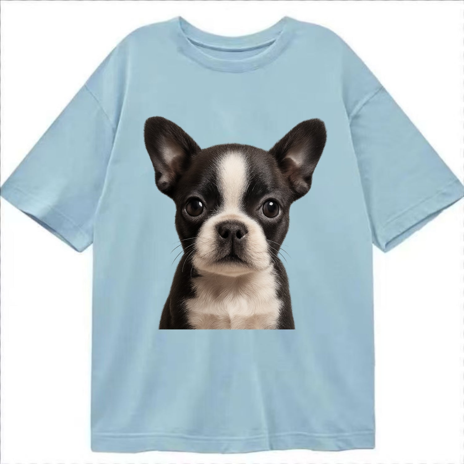 Baby Boston Terrier Puppy - tuxedo markings, big round eyes, bat ears, - Classic T-shirt - Light Blue